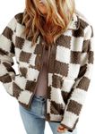 SHEWIN Fall Jackets For Women 2024 Casual Plaid Sherpa Jacket Loose Lightweight Fleece Womens Coats Winter Clothes Chestnut Medium