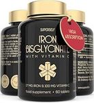 Gentle Iron Tablets 17mg - High Strength Iron Supplements for Women & Men with Vitamin C - Ferrous Iron Bisglycinate for High Absorption - 60 Vegan Tablets - Energy Tablets for Tiredness and Fatigue