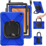 BRAECN Kids Case for All-New Amazon Fire HD 10 Tablet 10.1” (Only fits 13th Generation Tablet, 2023 Release), Heavy-Duty Silicone Cover with 360 Rotating Kickstand & Handle Grip, Shoulder Strap, Blue