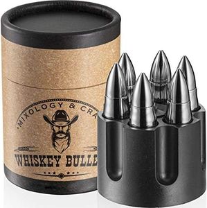 Whiskey Stone Bullets Gift Set - Stainless Steel Bullet Shaped Whiskey Stones with Revolver Freezer Base, Reusable Bullet Ice Cube for Whiskey Gift Set for Men, Dad, Husband, Boyfriend(Silver)