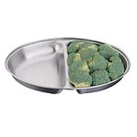 Olympia Oval Vegetable Dish with Two Compartments 300mm, Stainless Steel, Ideal for Mixed Side Dishes and Vegetables, 43(H) x 300(W) x 208(D)mm, Commercial and Home Use, P186