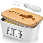 Butter Dish with Lid and Knife, Large 650ML Butter Container, European Size Porcelain Butter Dish, Double Silicone Seals Butter Box for Storage Butter, Nuts and Cheese