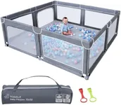 TODALE Baby Playpen 70”×59”- Play Yard with Tear-Resistant Material, Anti-Slip Suckers, Breathable Mesh, Gate - Kids Big Play Pens for Babies and Toddlers, for Sleep & Activity, Baby Fence, Grey