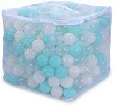 PlayMaty Ball Pit Balls -400 Pieces Colorful Plastic Ocean Ball Crush Proof Stress Balls for Kids Playhouse Pool Ball Pit Accessories 2.3Inches (Light Blue+Beige+Transparent)