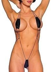 Women's Sexy One Piece Slingshot Swimsuit Adjustable G String Thong Bikini Sex Micro Thongs Underwear Teddy Lingerie(BL) Black