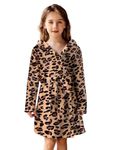 Arshiner Boys Girls Flannel Bathrobes Soft Fuzzy Hooded Robe Sleepwear with Belt for Kids Classic Leopard 8-9 Years