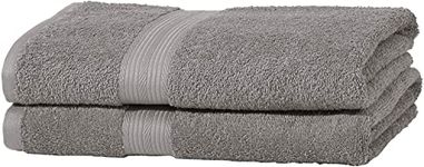 Amazon Basics 2 Bath towel for bathroom, Fade Resistant 100% Cotton Bath Towels, soft absorbent, 2-Pack (70x140 cm), Grey