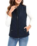 Xeoxarel Women's Quilted Vest, Stand Collar Puffer Lightweight Zip Padded Outerwear Gilet Navy Blue M