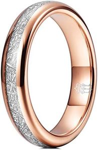 THREE KEYS JEWELRY Rose Gold Tungsten Wedding Ring Imitated Meteorite Inlay Bands for Men Women 4mm / 6mm / 8mm, Large, Non-Precious Metal, generic
