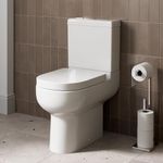 Affine® Oceane Modern Bathroom Cloakroom Close Coupled Toilet Space Saving Short Projection Small WC Toilets, Soft Close Seat, Curved Pan, Dual Flush Cistern System, White Gloss Ceramic