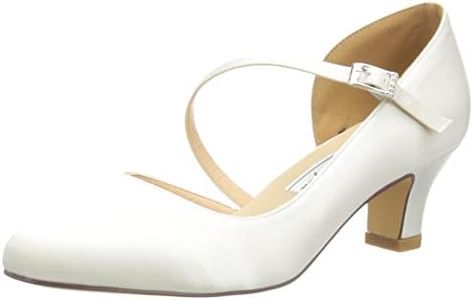 Duosheng & Elegant HC2002 Zapatos para Novia Tacon Medio Strappy Satin Zapatos Novia Boda Mujer Marfil 40