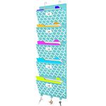 Over the Door File Organizer, Hanging File Folders, Wall Organizers and Storage for Mail, Magazine, Notebooks, Planners, Office, Classroom, 5 Extra Large Pockets, 50.39” Tall (Blue Lantern Pattern)