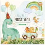 Baby's First Year Calendar by Bright Day - 1st Year Tracker - Journal Album to Capture Precious Moments - Milestone Keepsake for Baby Girl or Boy, Dinosaur