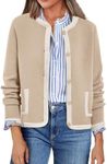 PRETTYGARDEN Women's Winter Trendy Button Down Open Front Cardigan Sweaters Knit Color Block Jackets Fall Fashion Clothes (Khaki,Large)