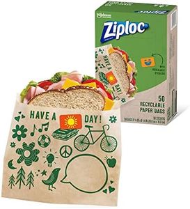 Ziploc Paper Sandwich & Snack Bags, Recyclable & Sealable with Fun Designs, 50 Count