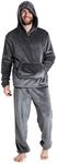 CityComfort Mens Pyjamas Set, Warm Fleece Pyjamas for Men with Fluffy Hoodie (Charcoal, M)