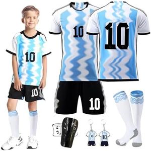 Byhsoep Camiseta de Fútbol,Conjunto de Fútbol de Jersey para Niños,Jersey Sets Kids, con Camiseta,Deportiva de Fútbol con Pantalones Cortos,Calcetines y Placa Protectora de Rodill