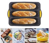 RoseFlower Silicone Bread Tin for Baking, Non-Stick Loaf Tin Silicone Baguette Baking Tray with Handle for Baking Loaves, French Breads, Breadstick, Bread Rolls (3 Grid, Grey)