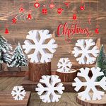 6 Pcs Christmas Wooden Snowflake Ornaments 3 Sizes Distressed Snowflake Decorations Wood Slice Christmas Tree Decorations Farmhouse Christmas Decor Wood Snowflake Cutouts for Home Tray (White)