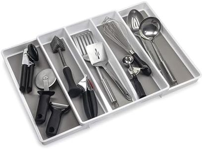 Expandable Utensil Tray Drawer Organizer By Eltow- 5-Compartment Kitchen Utensil Holder- Large Plastic In-Drawer Utensil Organizer– Multipurpose Adjustable Organizer Tray For Kitchen & Office Supplies