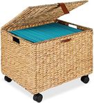 Best Choice Products Water Hyacinth Rolling Filing Cabinet, Woven Mobile Storage Basket, Portable File Organizer for Legal & Letter Size Memos w/Lid, 4 Locking Wheels - Natural