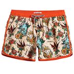 MaaMgic Mens 5" Short 70s 80s 90s Vintage Swim Trunks Quick Dry Bathing Suits Swimming Shorts Swimsuits Board Shorts,New Vintage Flower Beer Swallow Palm 4.5,M