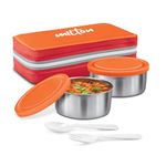 MILTON Plastic New Mini LuInch Insulated Tiffin, Set of 2, (280 Ml Each), with Jacket, Orange Light Weight Leak Proof Easy to Carry