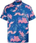 MIKENKO Funny Mens Hawaiian Shirts Short Sleeve Button Up Beach Summer Button Down Hawaiian Shirt for Men Big and Tall, Us Flag Blue, 4X-Large