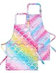 Kids Aprons - 2 Pack Mermaid Kids Art Aprons for Girls Waterproof Toddler Chef Aprons for Cooking Baking Painting Gardening Adjustable Bib Apron for Kids with Pocket