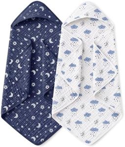 Yoofoss Hooded Baby Towels for Newborn 2 Pack 100% Muslin Organic Cotton Baby Bath Towel with Hood for Babies, Infant, Toddler and Kids, 32x32Inch, Soft and Absorbent Newborn Essential, Blue Clouds