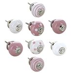 G Decor Light Pink and White Handmade Assorted Designs Ceramic Door Knobs, Vintage, Shabby Chic, Interior Furniture, Cabinet Cupboard Drawers Pulls Handles (8-Pack)