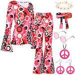 60s 70s Fancy Dress Women Hippie Costume Clothes & 70s Fancy Dress Women Disco Flared Trousers with Hippie Accessories 1970s 1960s Hippy Fancy Dress for Women 70 Style Ladies Fancy Dress Outfit (M)