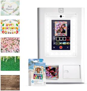 HP Sprocket Photo Booth Machine Instant Color Photo Printer (White) + Zink Paper (100 Sheets) + Wedding, Birthday, Roses, Leaves, Vintage Wooden Wall Photo Backdrops
