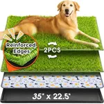 Hompet Dog Grass Pad with Tray Large, 35"x22.5", 2 Reusable Artificial Turf for Dogs Potty, Waterproof Non-Slip Washable Pee Pads, Quickly Absorbency Portable Dog Litter Box for Indoor/Outdoor Use