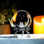 3D Cat Crystal Ball Glass Cat Lovers Gifts for Women 60mm Glass Laser Engraved Cats with Moon Paperweight Crystal Cat Gift for Girls Cat Ornaments for Cat Lovers