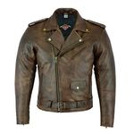 Texpeed Mens Leather Marlon Brando Motorcycle Jacket - Touring Motorbike Jacket With Genuine Biker CE Armour (EN 1621-1) Protection Brown - L