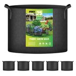 iPower 5-Pack 25 Gallon Plant Grow Bags Thickened Nonwoven Aeration Fabric Pots Heavy Duty Durable Container, Strap Handles for Garden, Black