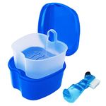 Dental Retainer Cup Holder Mouthguard Cleaning Case with Strainer Basket, Denture Bath Box Storage Cup Holder for Travel Cleaning - Dark Blue