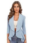 KOTTY Women's Single Breasted Relaxed Fit Shawl Collar 3/4 Sleeve Blazer Sky blue