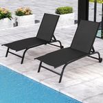 MELLCOM 26" Wide Patio Lounge Chair with Wheels, Pool Lounge Chairs Set of 2 with Adjustable Backrest, Waterproof Textilene Outdoor Lounge Chairs for Patio Poolside Deck, Black