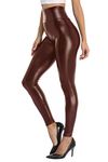 Teemie Women's Faux Leather Leggings Thermal Leather High Waist Stretch Skinny Trousers Leggings PU Leather Trousers Tights Sexy Treggins Leather Look Thin Lined Faux Leather Winter Black, brown, XL