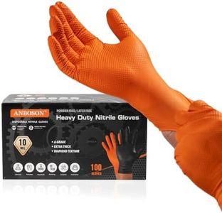 ANBOSON 10 Mil Nitrile Disposable Gloves Heavy Duty Mechanic Gloves Raised Diamond Texture Thick Orange, 100 Pack Medium