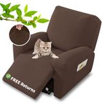 XINEAGE 4-Piece Recliner Covers Stretch Jacquard Recliner Chair Slipcover The Newest Design Soft Recliner Protector with Pocket for Kids and Pets, Washable Furnature Protector, Coffee