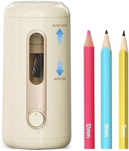 Deli Electric Pencil Sharpener, Fully Automatic, Auto In & Out, Rechargeable Hands-Free for 6.9-12mm, Home, Classroom, Battery Operated, Beige