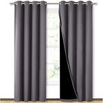 BFAM Premium Full Blackout Curtain -100% Blackout Curtain for Bedroom with Black Liner, Double Layer Full Room Darkening, noice reducing 4 feet Wide, Set of 2 (Dark Grey, 9 FT (Long Door))