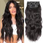 Mabufun Clip in Hair Extensions for Women Clip in Long Wavy Hair Extension 20 Inch Thick Hairpieces Fiber Double Weft Hair for Women (20 Inch, Natural Black)