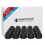 SONICFOAM Memory Foam Earbud Tips - Premium Noise Isolation, Replacement Foam Earphone Tips, 20 Pack for in Ear Headphone Earbuds (SF2 Large, Black)