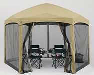 COOSHADE Pop Up Gazebo 6 Sided Screened Canopy Tent Outdoor Screen House(Beige)