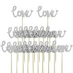 Saktopdeco 20 Counts Silver Love Cake Toppers Small Love Monogram Cupcake Toppers Picks for Wedding Bridal Shower Party Decor Supplies