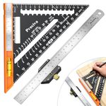 Preciva Woodworking Set Square Tool Carpenter Square Set, Metric Rafter Square and 300mm Combination Square, Versatile Stainless Steel Triangle Scale Ruler Speed Square for DIY, Homework, Woodwork